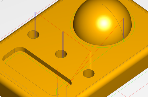 Pencil finishing toolpath tracing the inside corners of a sample part in MeshCAM