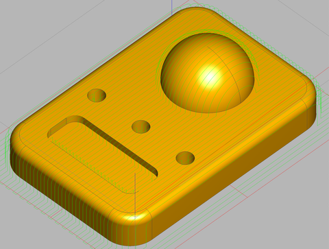 Parallel finishing toolpath in MeshCAM on a sample part